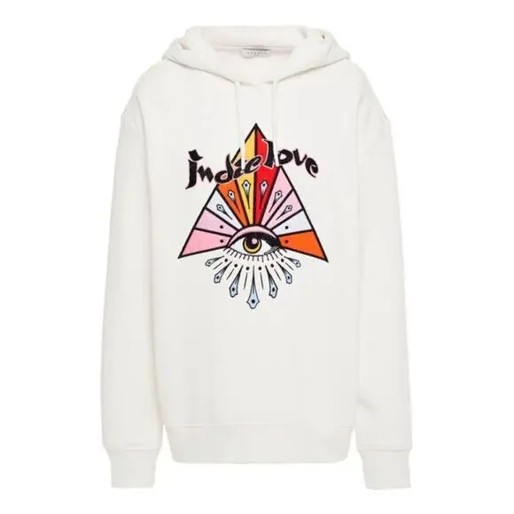 Sandro Womens Beaded Application Indie Love Hoodie Size EU 1 / US 2-4 in White - Picture 3 of 10
